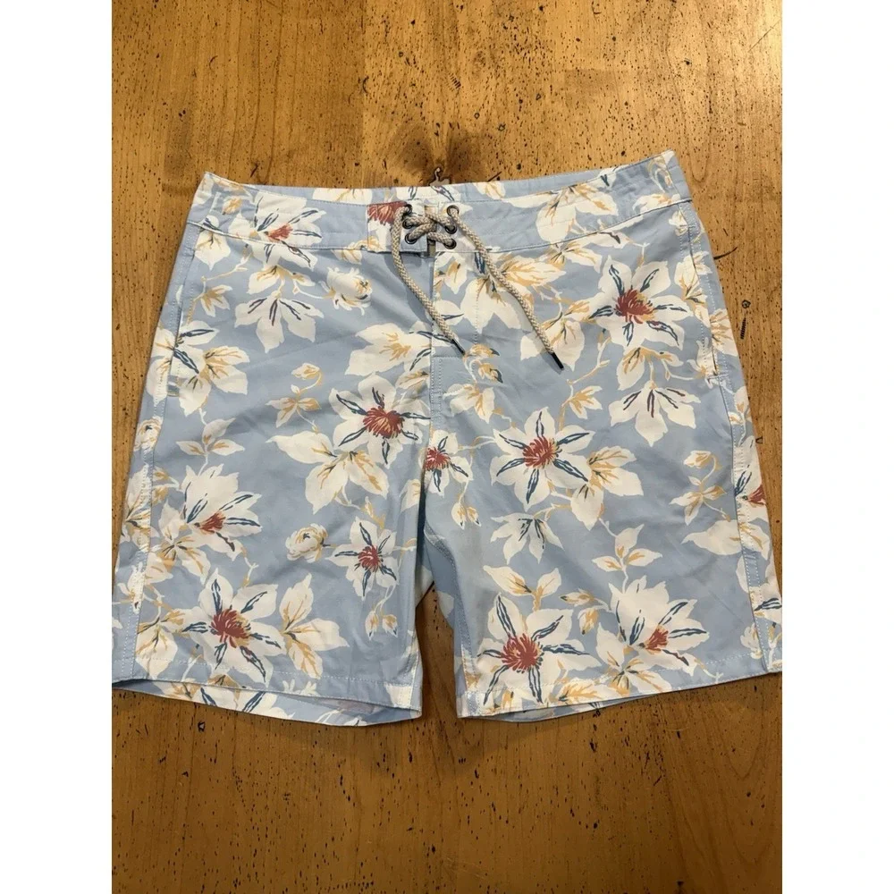 Faherty Mens Swim Trunks Size 34 Floral Hawaiian Swim Surf Pockets Board Shorts
